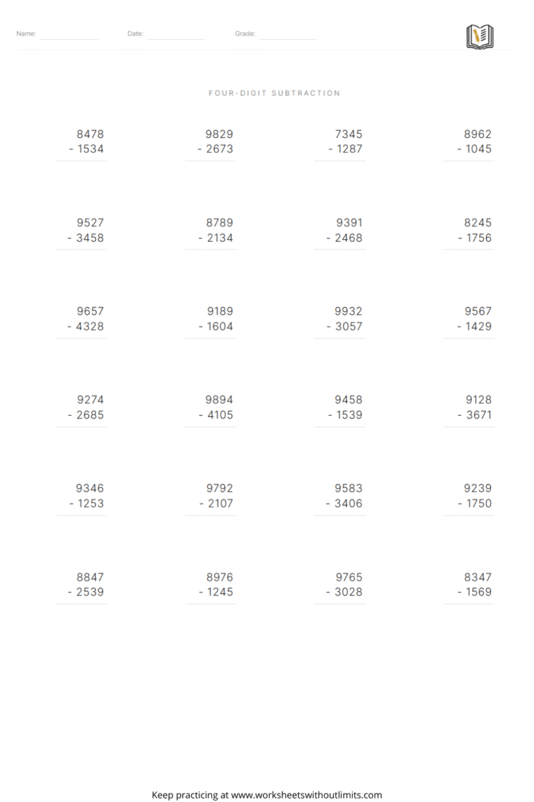 4th Grade Subtraction Worksheets With Regrouping