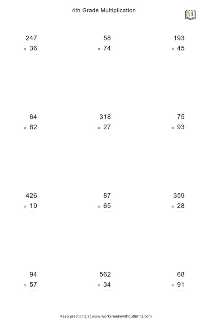 4th grade multiplication worksheets