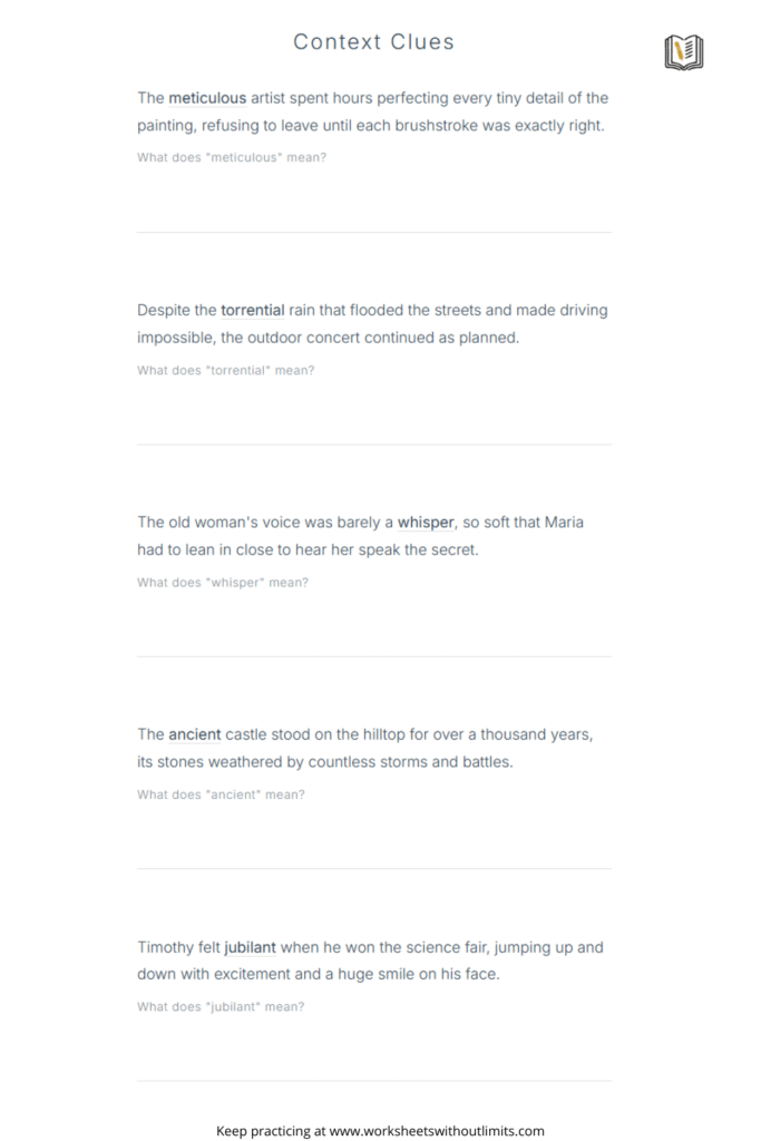 5th grade context clues worksheets