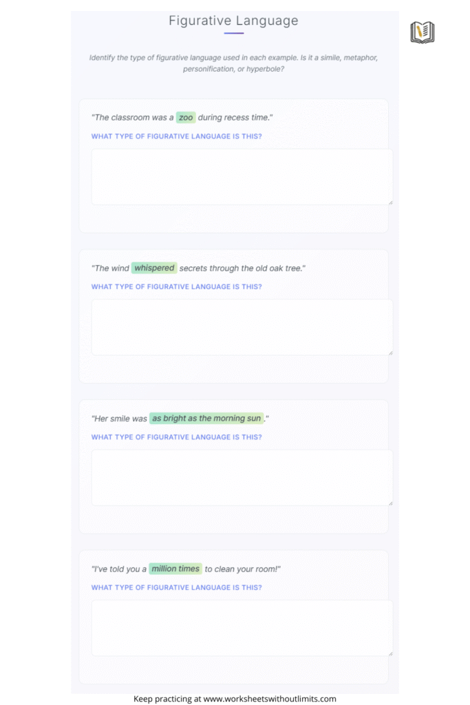 5th grade figurative language worksheets