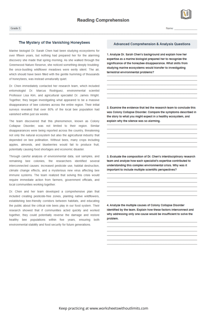 5th grade reading comprehension