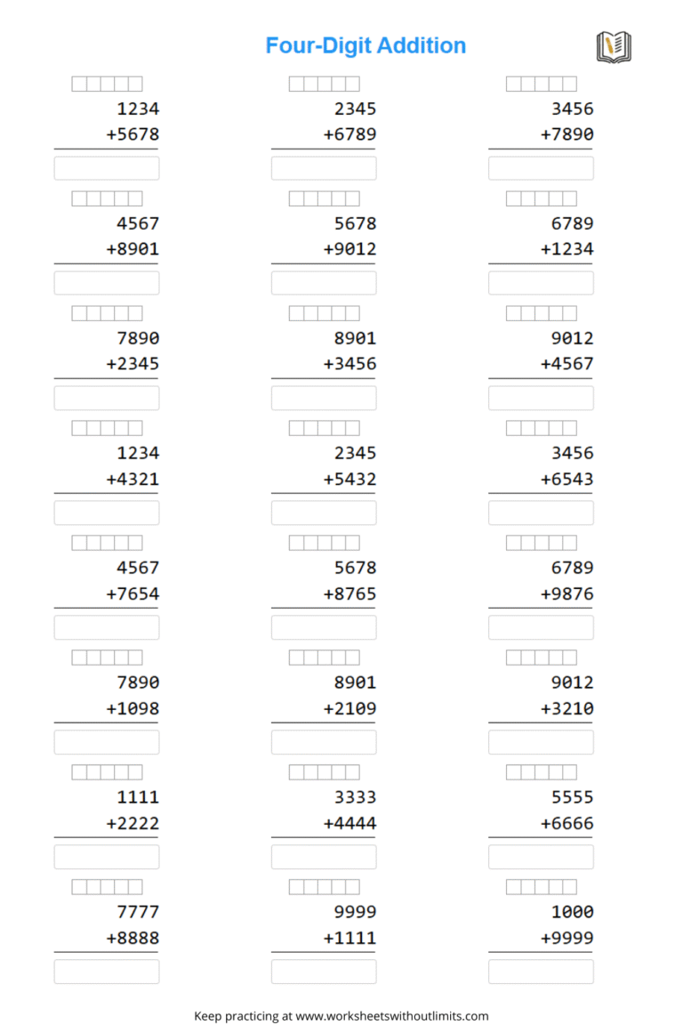 4th Grade Addition Worksheets and Practice