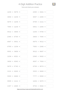 4th Grade Addition Worksheets and Practice