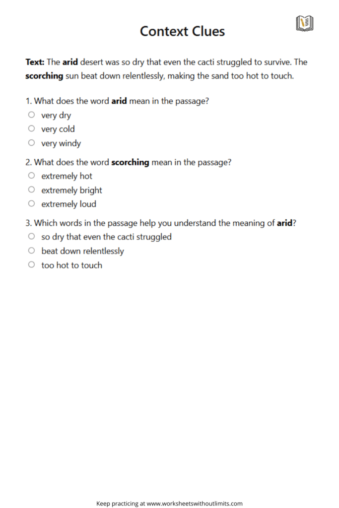 context clues worksheets 5 grade
