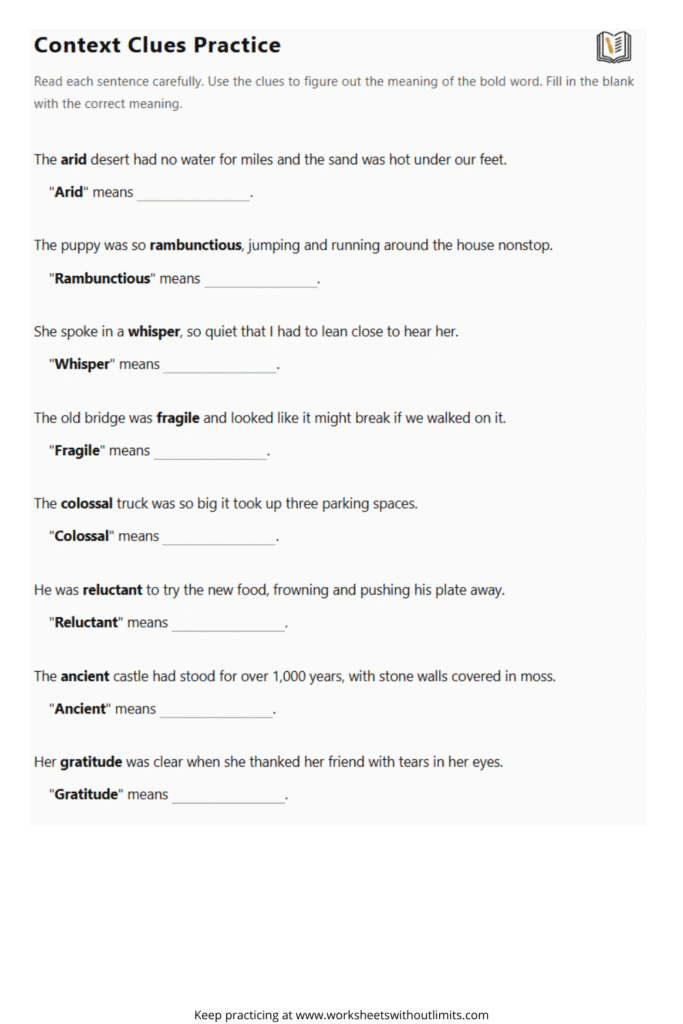 context clues worksheets 5th grade
