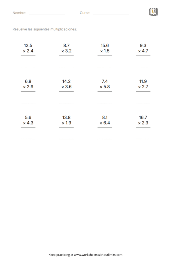 decimal multiplication worksheets