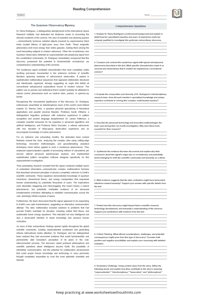 grade 4 reading comprehension