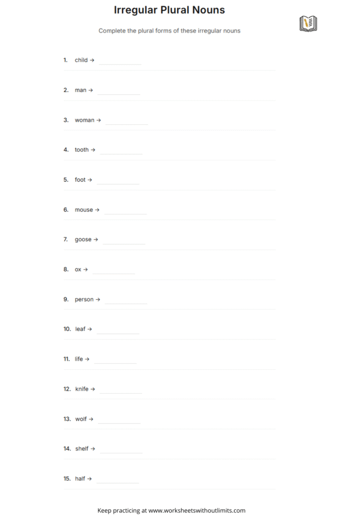 irregular and plural nouns worksheet