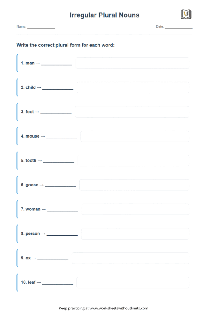 irregular and plural nouns worksheet complete