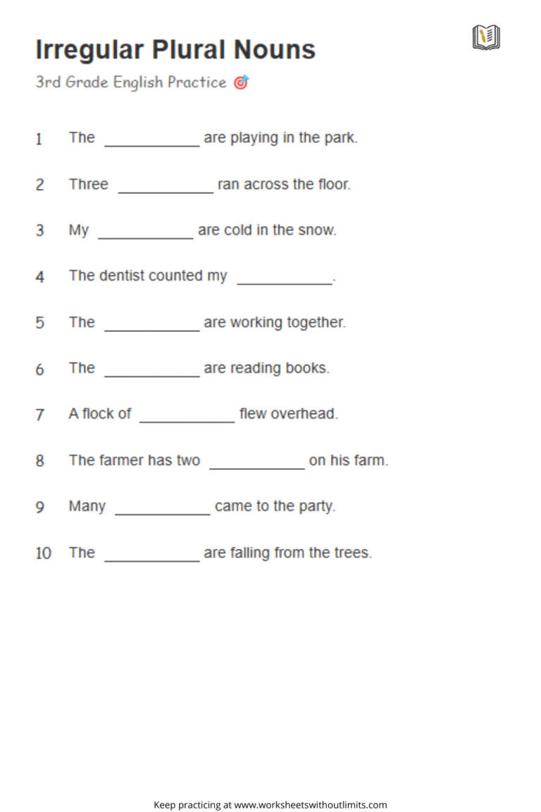 Irregular Plural Nouns Worksheets and Practice