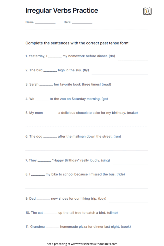 irregular past tense verbs worksheet 3rd grade