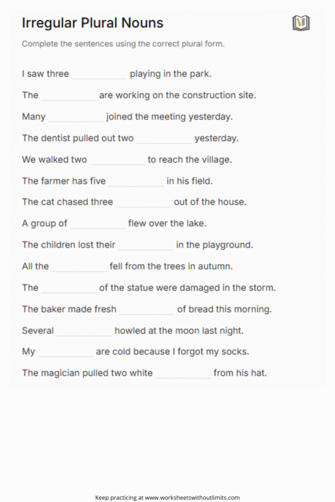 irregular plural nouns worksheet