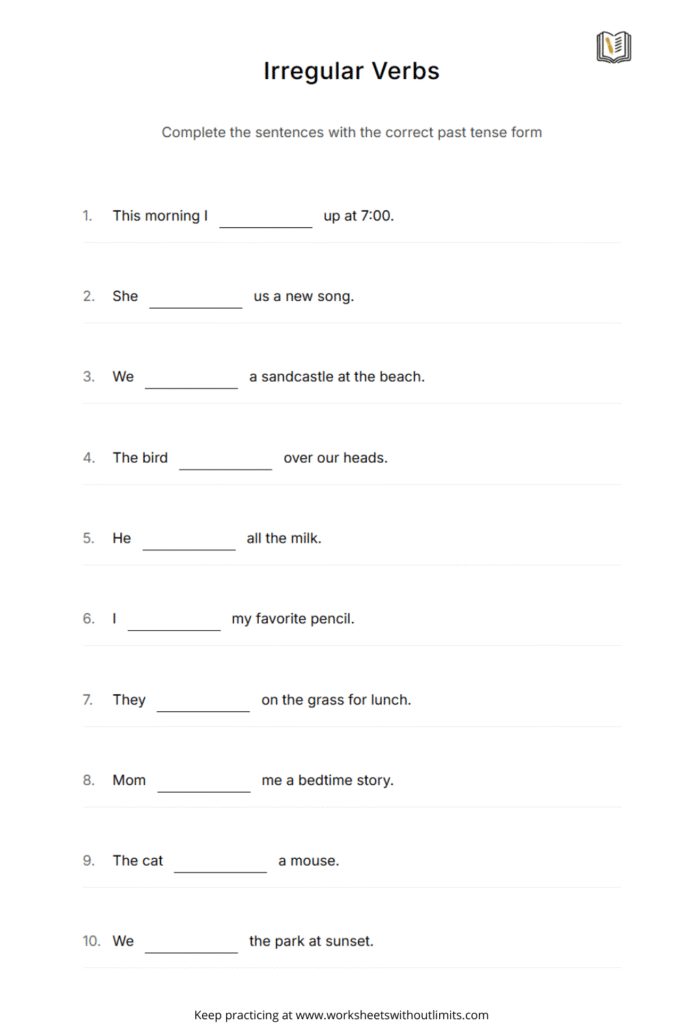 irregular verbs worksheet