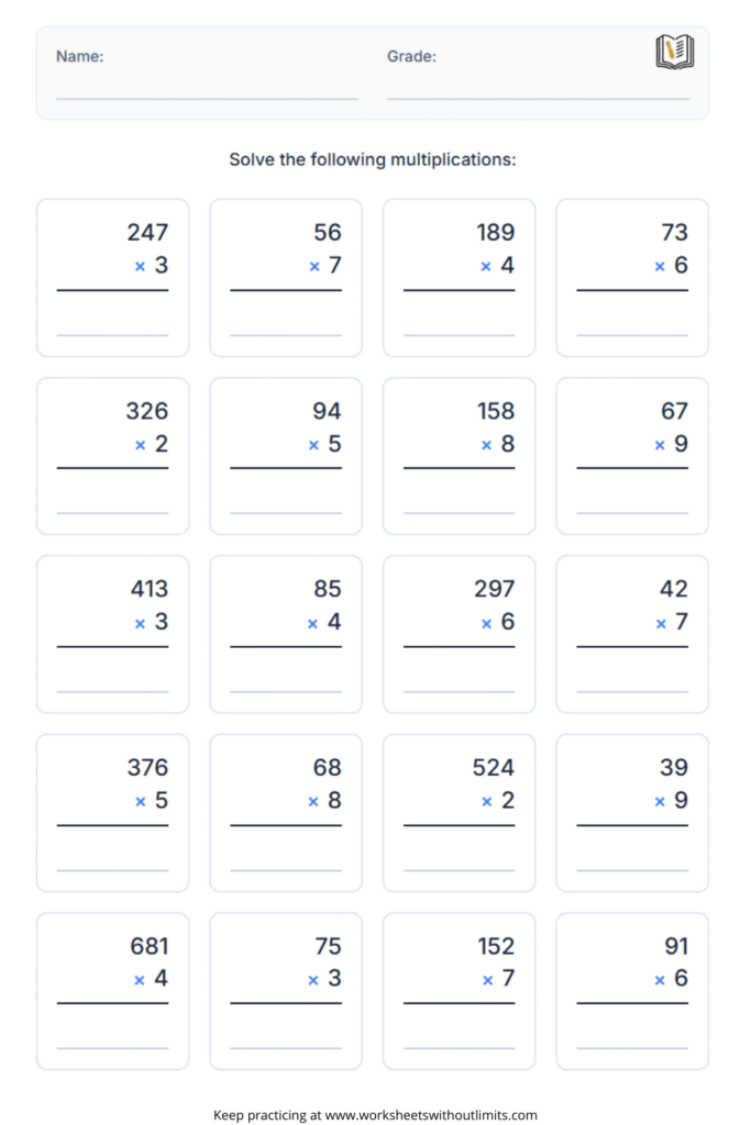 multiplication problems for 4th graders