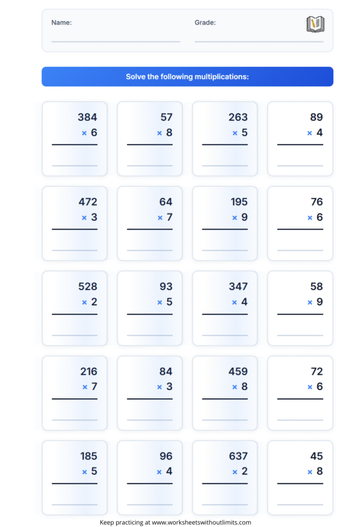 multiplication worksheets 4 grade