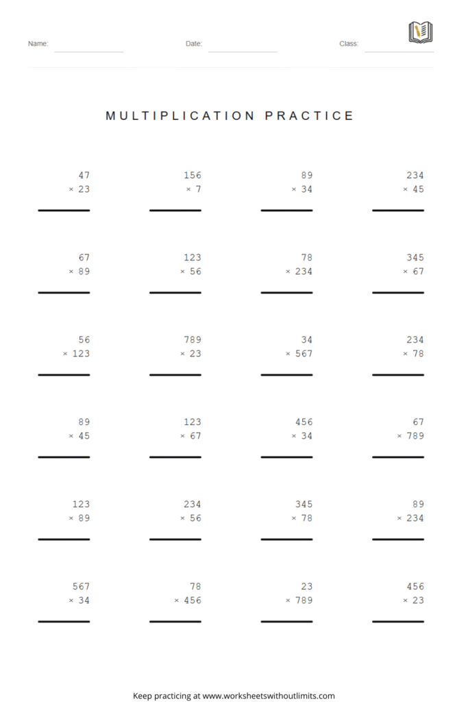 multiplication worksheets grade 4