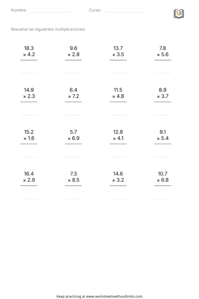multiplying decimals worksheets