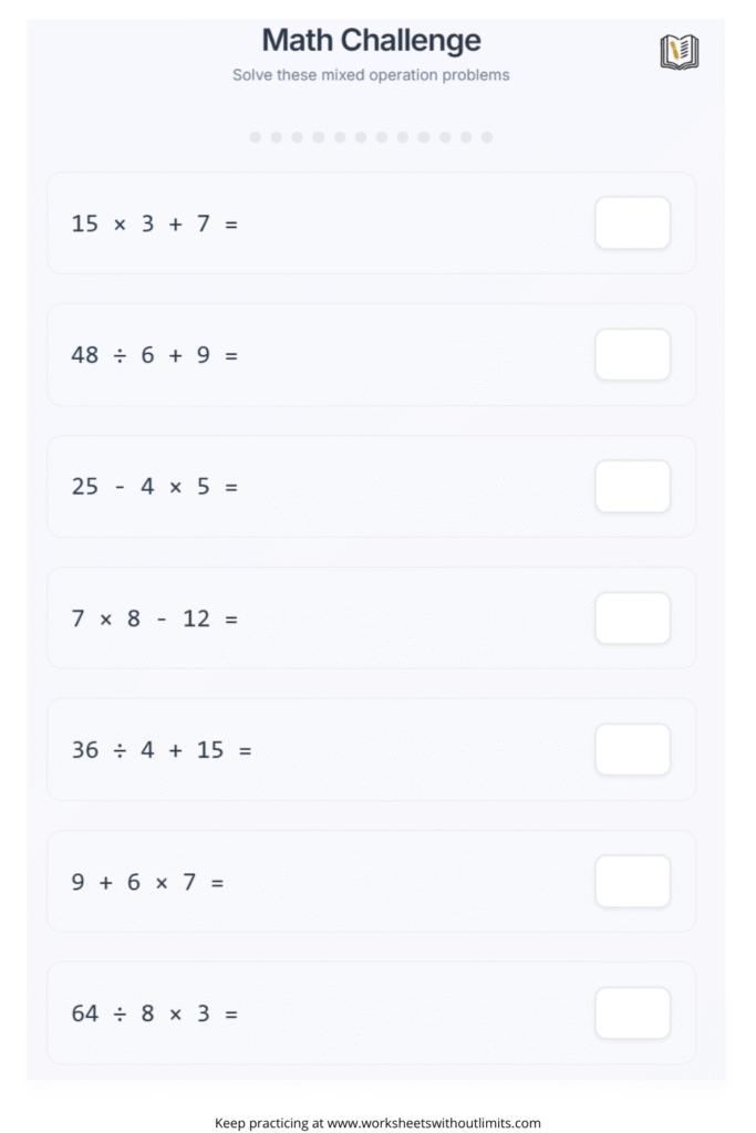 order of operations worksheet 5th grade