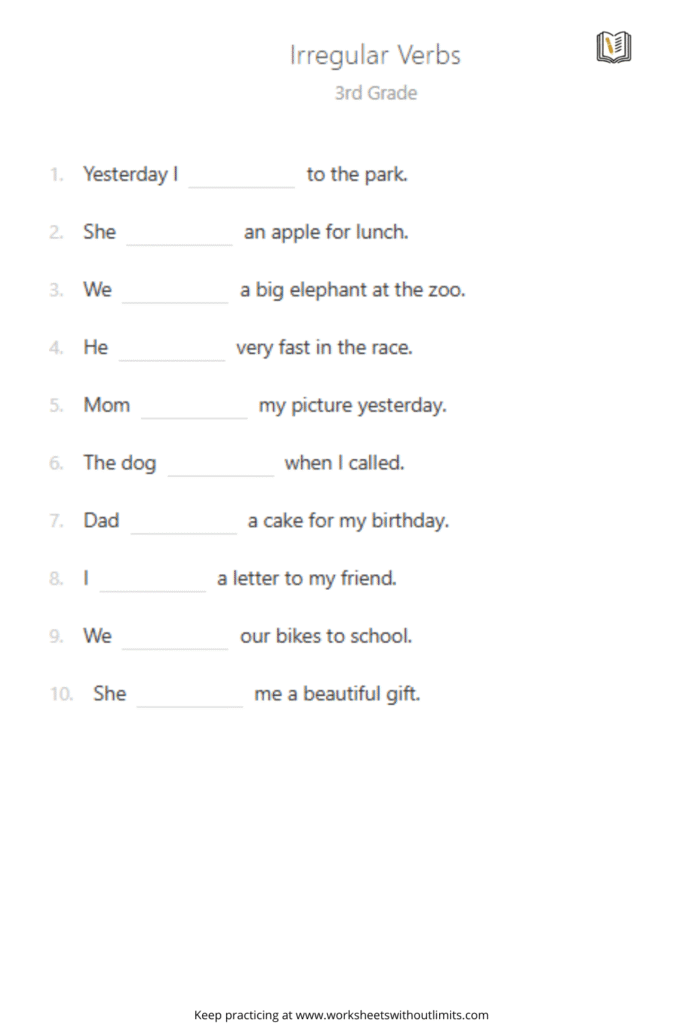 past form of irregular verbs worksheet 3