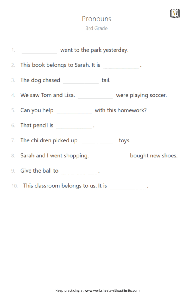 pronouns worksheet 3