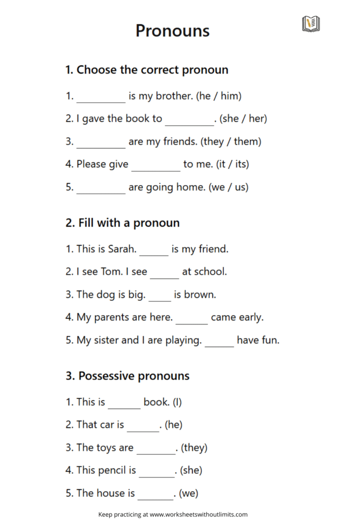 pronouns worksheet