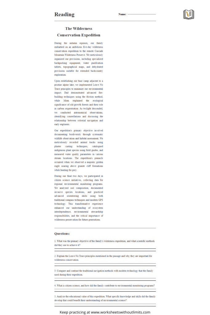 reading comprehension exercises for 4th graders