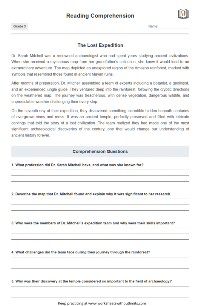 reading comprehension grade 3