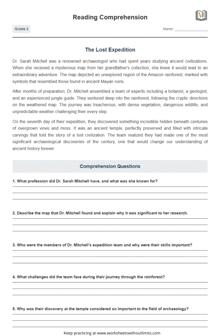 Reading Comprehension Worksheets Grade 3