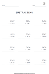 4th Grade Subtraction Worksheets With Regrouping