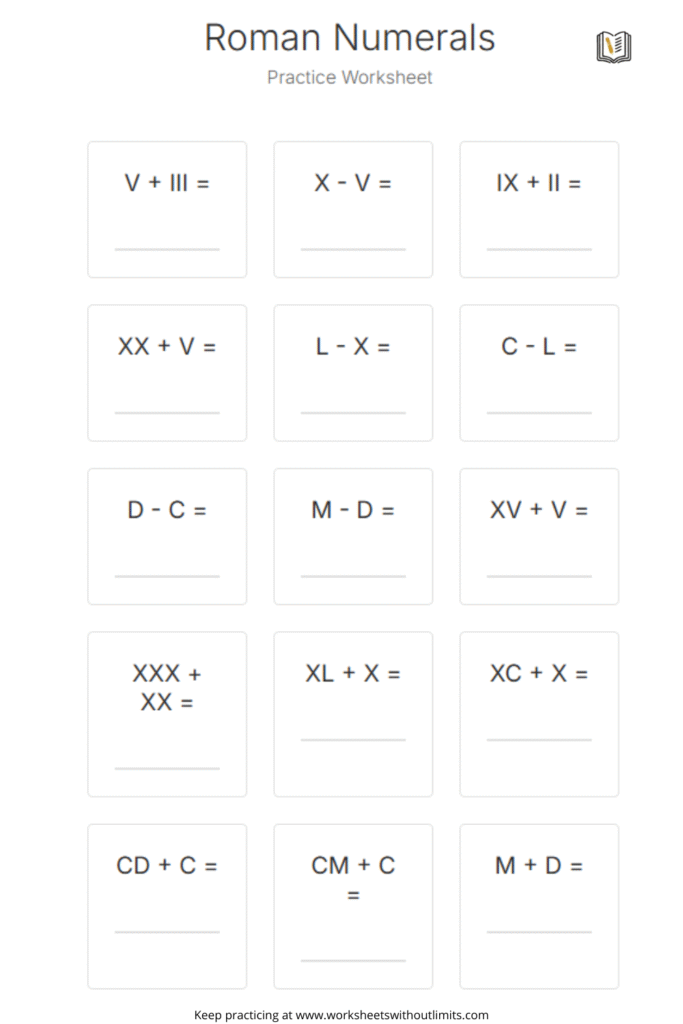 worksheet on roman numerals